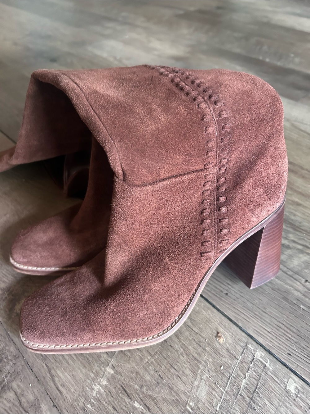 Vince Camuto Chestnut/Chocolate Suede Block-Heel Knee Boot - Picture 3 of 10